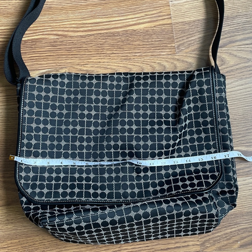 KATE SPADE Noel Jacquard Black/White Canvas Flap Messenger Crossbody Tote Bag - Picture 3 of 15